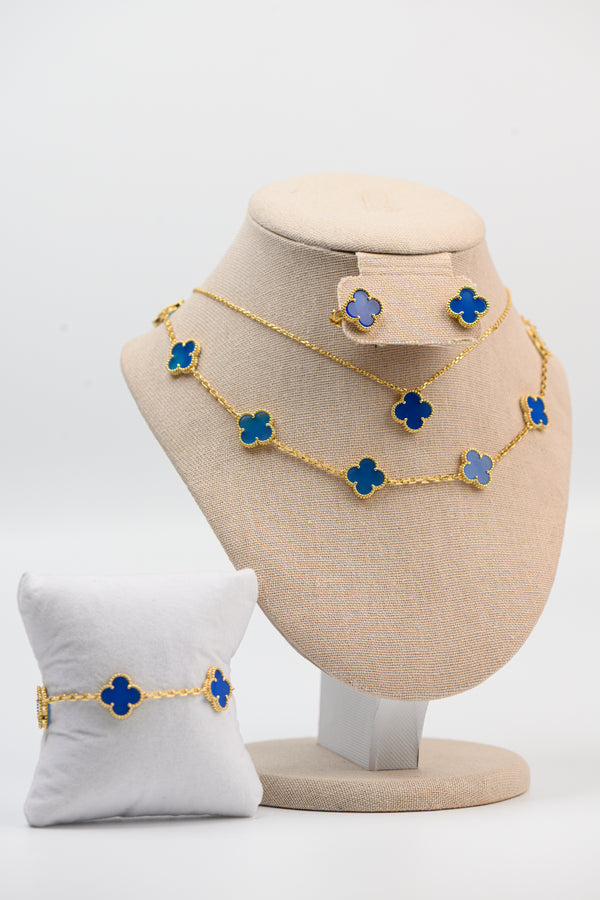 Set estrella : Cadena multiple navy blue + cadena simple + brazalete + aretes