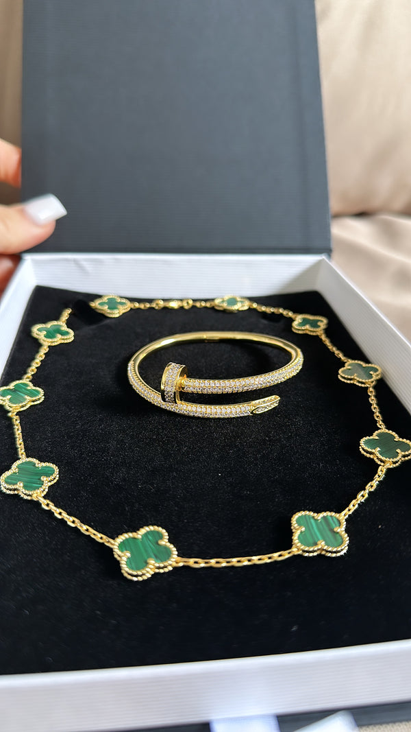 Set verde cadena múltiple + brazalete Cartier