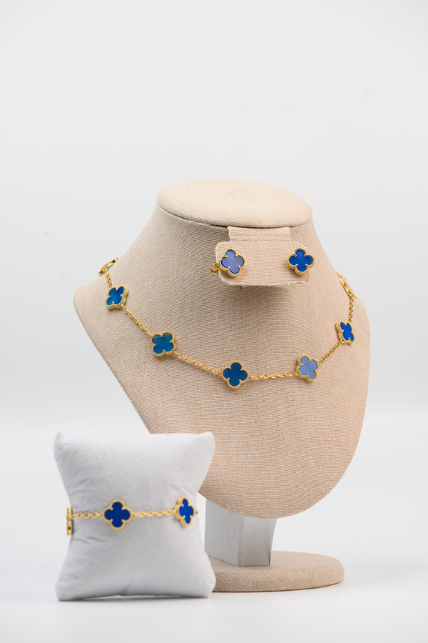 Set : Cadena multiple navy blue + brazalete + aretes