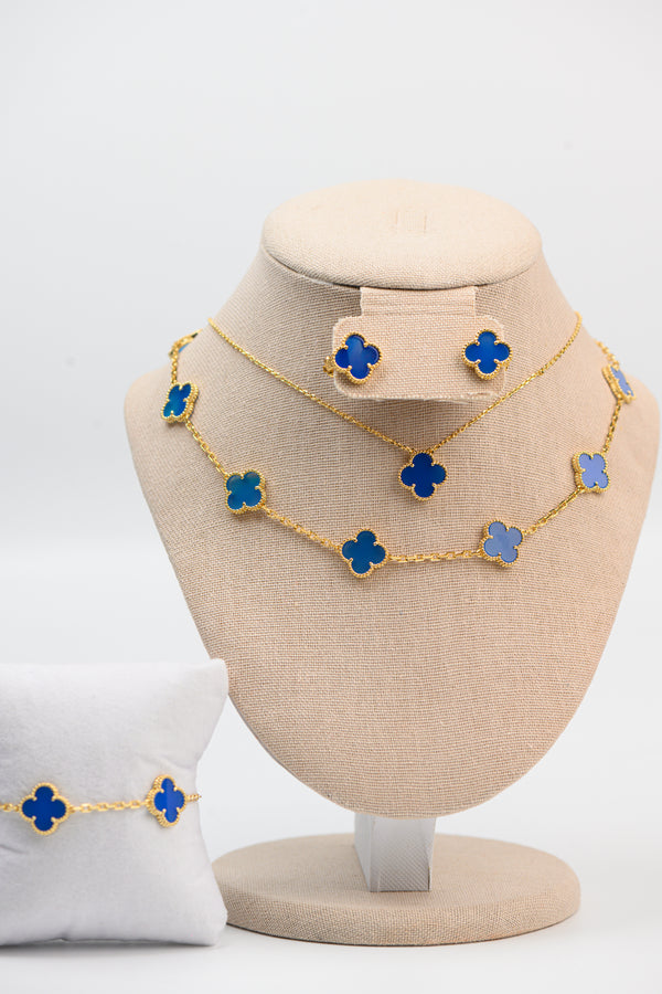 Set estrella : Cadena multiple navy blue + cadena simple + brazalete + aretes