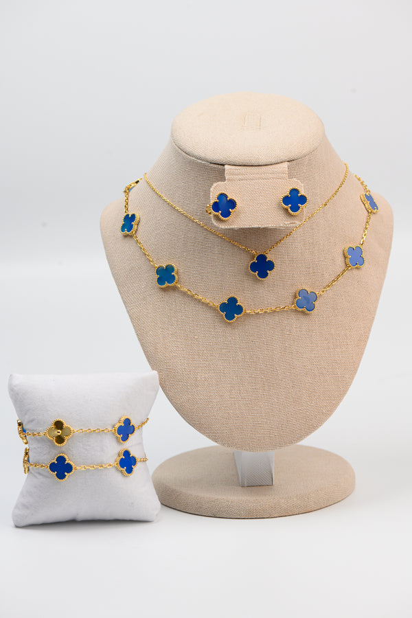 Set full : Cadena multiple navy blue + cadena simple + 2 brazalete + aretes