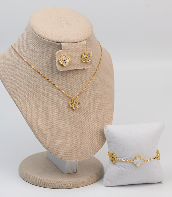 Set : Cadena simple shine + aretes + brazalete blanco con brillo