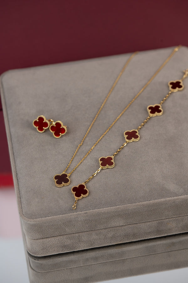 Set: cadena simple roja + brazalete + aretes